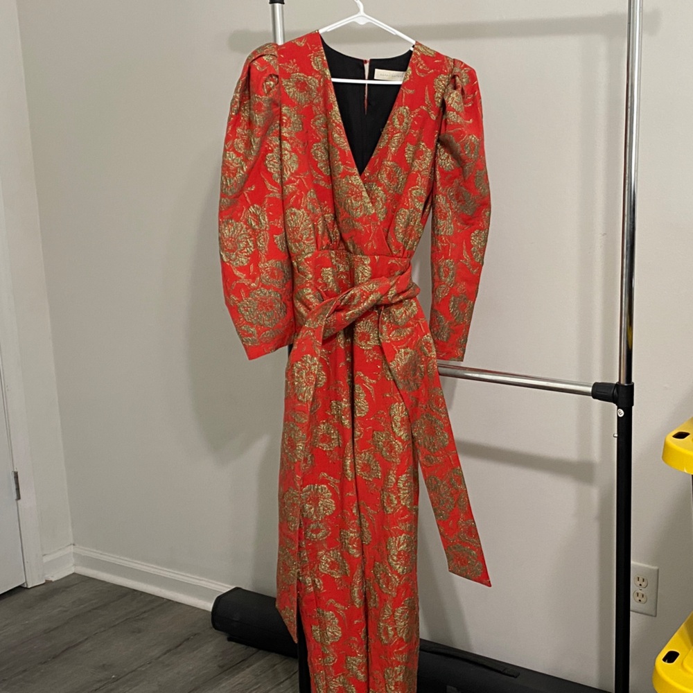 Elegant Red and Gold Jumpsuit